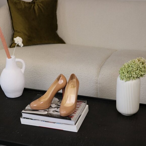 Christian Louboutin Nude Patent Leather Simple Round Toe Pumps - Picture 5 of 7